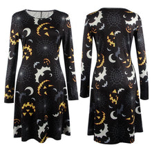 new-elegant-women-fashion-bat-and-moon-polyester-print-dress-with-full-sleeve-and-o-neck-for-halloween BBL