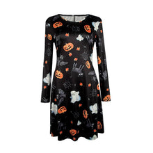 new-elegant-women-fashion-bat-and-moon-polyester-print-dress-with-full-sleeve-and-o-neck-for-halloween BBL