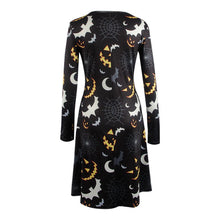 new-elegant-women-fashion-bat-and-moon-polyester-print-dress-with-full-sleeve-and-o-neck-for-halloween BBL