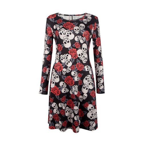 new-elegant-women-fashion-bat-and-moon-polyester-print-dress-with-full-sleeve-and-o-neck-for-halloween BBL