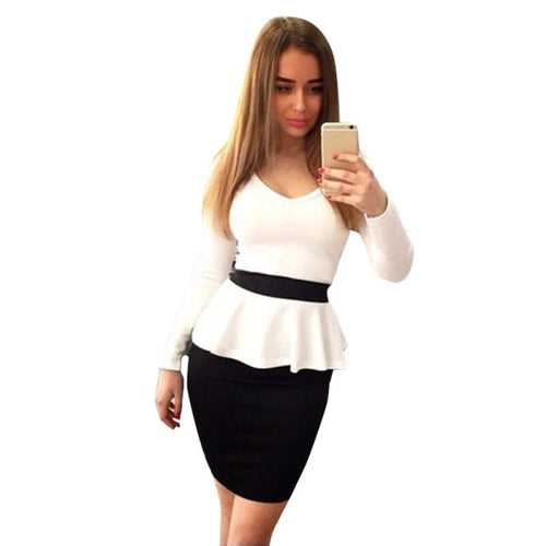 new-sexy-women-v-neck-peplum-wear-to-work-casual-party-bodycon-sheath-dress-y04 BBL