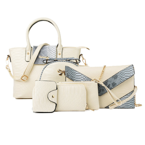 6pcswomens-handbag-set-pu-leather-snake-skin-pattern-tote-clutch-lady-crossbody-messenger-bag-wallet-coin-bag-card-pack BBL