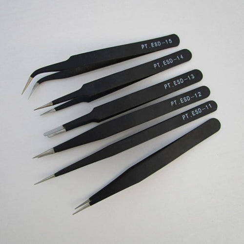 6pc Professional Coated Precision Tweezers Set,Stainless Steel Anti-static Tweezers Repair Tool Welding Assist