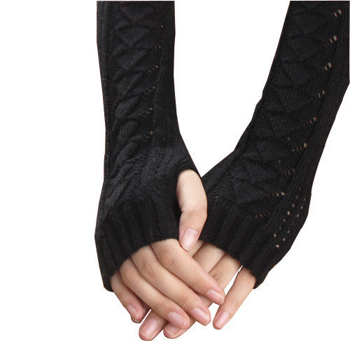 Amazig Long Mitten Gloves Women Knitted Arm Fingerless Gloves Solid Color FunS29