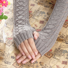 Amazig Long Mitten Gloves Women Knitted Arm Fingerless Gloves Solid Color FunS29