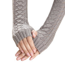 Amazig Long Mitten Gloves Women Knitted Arm Fingerless Gloves Solid Color FunS29