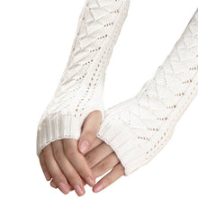 Amazig Long Mitten Gloves Women Knitted Arm Fingerless Gloves Solid Color FunS29