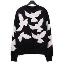 Appliques Embroidery Lace Pigeon Pullovers Sweatshirt Women Diamond Bird eye Long Sleeve O neck Hoodies Sweats Jumpers Femme