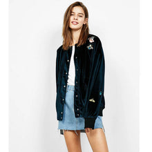 Appliques Flower Butterfly Embroidery Velvet Thin Padad Pilots Jacket Woman Velour Loose Bomber Jacket Coat Outerwear