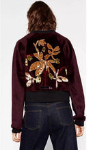 Appliques Flower Embroidery Velvet Jacket Woman Stand collar Velour Loose Bomber Jacket Coat Pilots Outerwear Dark purple