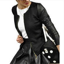 Black White PU Leather Sleeve Jacket Women Slim Jacket Coat Women Chaquetas Mujer Zipper Casaco Feminino XL