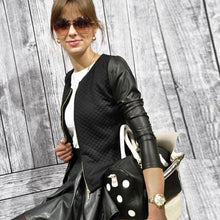 Black White PU Leather Sleeve Jacket Women Slim Jacket Coat Women Chaquetas Mujer Zipper Casaco Feminino XL