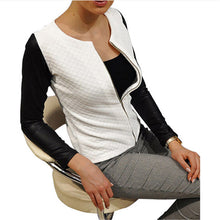Black White PU Leather Sleeve Jacket Women Slim Jacket Coat Women Chaquetas Mujer Zipper Casaco Feminino XL