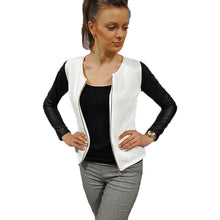 Black White PU Leather Sleeve Jacket Women Slim Jacket Coat Women Chaquetas Mujer Zipper Casaco Feminino XL