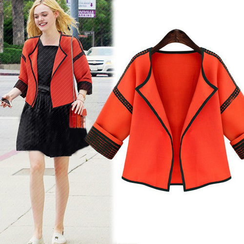 Casual Slim Jacket Women Coat Contrast Color Lace Pattern Jacket Coat British Style Women Jacket