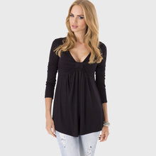 Long Loose T shirt Deep V Neck Womens Cotton T shirts Casual Long Sleeve T shirt Tops Tee Sexy Loose Tops XL