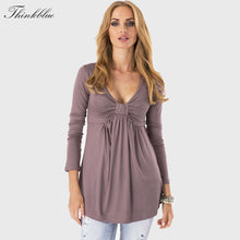 Long Loose T shirt Deep V Neck Womens Cotton T shirts Casual Long Sleeve T shirt Tops Tee Sexy Loose Tops XL
