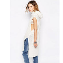 Turtleneck Twisted Sleeveless Knit Pullover Sweaters Coats Side Split Long Sweaters Women