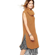 Turtleneck Twisted Sleeveless Knit Pullover Sweaters Coats Side Split Long Sweaters Women