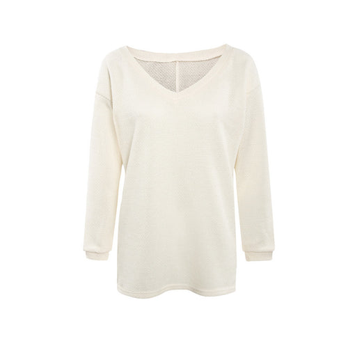 Casual Loose Knitwear Pull Femme Sexy Deep V Long Sleeve Knitted Sweater Solid Jumper Top Pullover Women 6 Colors XL
