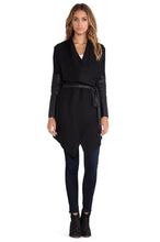 Leather Sleeve Irregular Wool Coat Long Sleeve Oversized Caidigan Coat With Belt Women's Overcoat