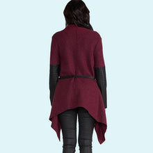 Leather Sleeve Irregular Wool Coat Long Sleeve Oversized Caidigan Coat With Belt Women's Overcoat