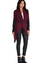 Leather Sleeve Irregular Wool Coat Long Sleeve Oversized Caidigan Coat With Belt Women's Overcoat