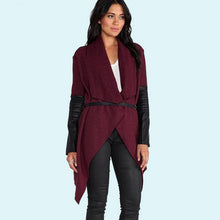 Leather Sleeve Irregular Wool Coat Long Sleeve Oversized Caidigan Coat With Belt Women's Overcoat