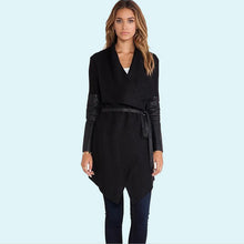 Leather Sleeve Irregular Wool Coat Long Sleeve Oversized Caidigan Coat With Belt Women's Overcoat