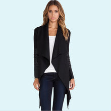 Leather Sleeve Irregular Wool Coat Long Sleeve Oversized Caidigan Coat With Belt Women's Overcoat