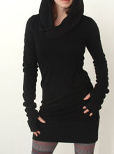 Women Long Sleeve Solid Black Slim Mini Dress Casual Street Hooded Dresses Bodycon Vestidos Sportwear Q0114