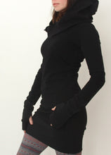 Women Long Sleeve Solid Black Slim Mini Dress Casual Street Hooded Dresses Bodycon Vestidos Sportwear Q0114