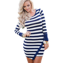 Long Sleeve Striped Dress Casual O Neck Dress Robe Femme Slim Sexy Bodycon Dress Mini Wrap Vestidos