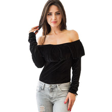 Sexy Off Shoulder Shirts Women Slim Slash Neck Ruffle Top Solid Color Long Sleeve T Shirt For Women Tops Tees