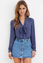 Women Tie Up Blouses V Neck Black Chiffon Blouse Long Sleeve Shirt Tops For Office Ladies LX212