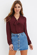 Women Tie Up Blouses V Neck Black Chiffon Blouse Long Sleeve Shirt Tops For Office Ladies LX212