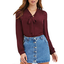 Women Tie Up Blouses V Neck Black Chiffon Blouse Long Sleeve Shirt Tops For Office Ladies LX212