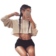 Chic O Neck Sweatshirt Women Cropped Hoody Short Featuring Tops Hooded Tracksuits Sweatshirt Solid Color Pull Femme