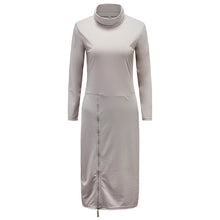 Dress Elegant Turtleneck Knee Length Dress For Women Sexy Side Split Zipper Up Party Dresses Robe Femme Long Sleeve