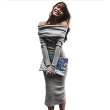 Dresses Sexy Slim Bodycon Dress Knee Length Elegant Off Shoulder Knitted Dress Robe Femme Plus Size