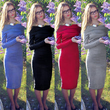 Dresses Sexy Slim Bodycon Dress Knee Length Elegant Off Shoulder Knitted Dress Robe Femme Plus Size