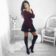 Hoodies Tops Sexy Ladies Long Sleeve O Neck Lace Up Sweatshirts Plus Size Solid Bandage jumper Pullpvers LX046