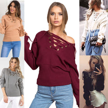 Hoodies Tops Sexy Ladies Long Sleeve O Neck Lace Up Sweatshirts Plus Size Solid Bandage jumper Pullpvers LX046