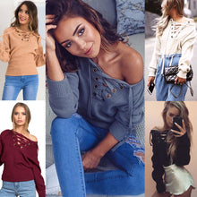 Hoodies Tops Sexy Ladies Long Sleeve O Neck Lace Up Sweatshirts Plus Size Solid Bandage jumper Pullpvers LX046