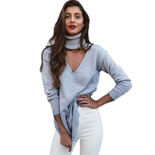 Halter Turtleneck Sweater Women Elegant Black Knitted Pullover Jumper Casual Long Tops Pull Femme