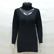 Halter Turtleneck Sweater Women Elegant Black Knitted Pullover Jumper Casual Long Tops Pull Femme