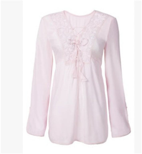 Long Sleeve Base Shirts Women Lace V Neck Hollow Chiffon Blouse Shirt Plus Size Women Tops White Chiffon Shirts