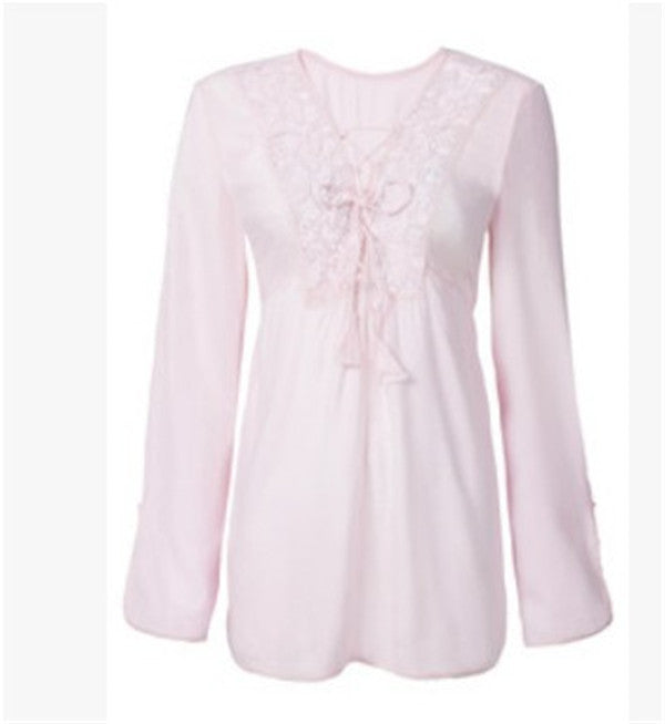 Long Sleeve Base Shirts Women Lace V Neck Hollow Chiffon Blouse Shirt Plus Size Women Tops White Chiffon Shirts
