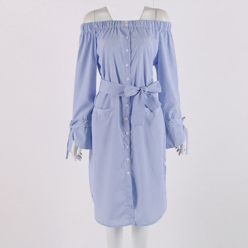 sexy-dress-choker-neck-side-slit-off-shoulder-long-shirt-dress-vertical-striped-dress-with-belt-bow-button-dresses BBL