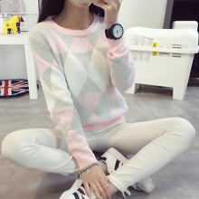 Argyle Knitted Women Sweaters And Pullovers Casual O Neck Pull Femme Hairy Knit Jumper Sweater Women
